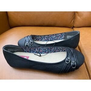 Pop Nelly Ballet Flats Womens 10W Black New Memory Foam Buckle Wide Width